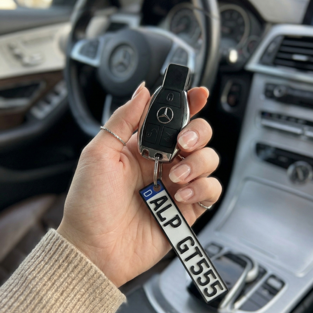 Schlüsselanhänger mit Kennzeichen-Design von Alphaside Studios, langlebiges Metall, dekoratives Zubehör für Schlüsselbund.