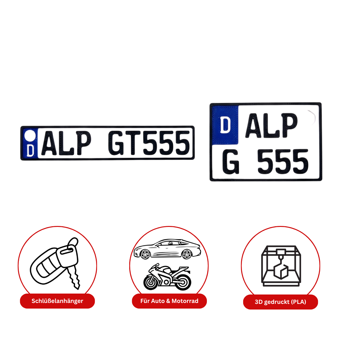 Schlüsselanhänger mit Kennzeichen-Design von Alphaside Studios, aus Metall mit graviertem Kennzeichen-Motiv.